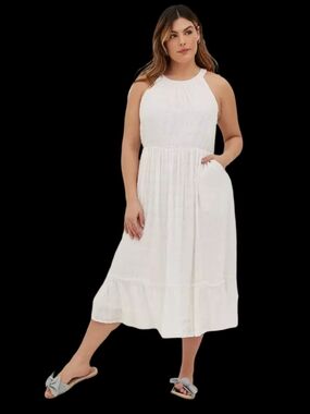 torrid White Eyelet Halter Midi Dress with Pockets
